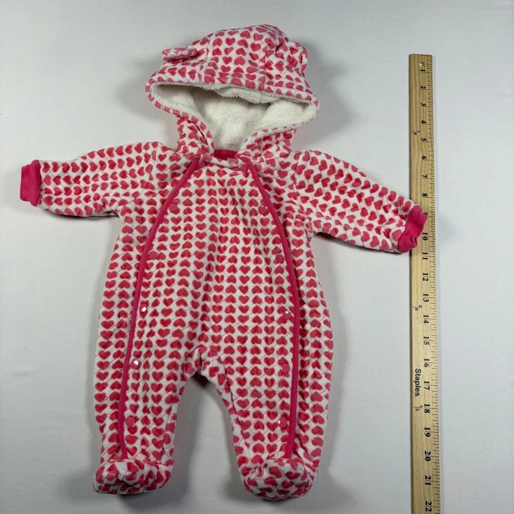 Nordstrom Baby Bunting Heart Print Hooded Bear Ears Quilted Winter Warm Newborn